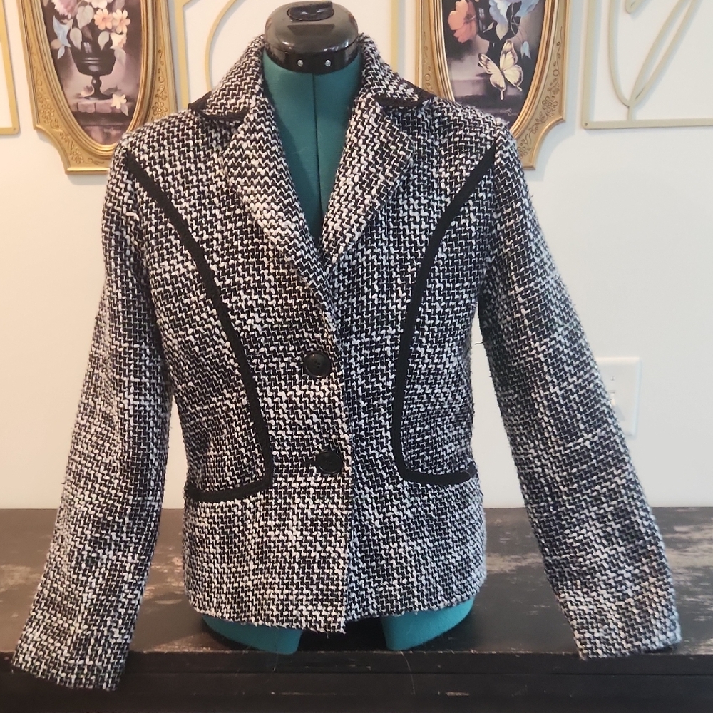 Notations Black and White Tweed Blazer